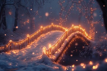 Fire erupting from a snowy bridge.