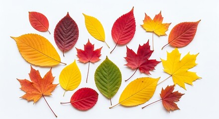 Obraz premium Beautiful Array of Colorful Fall Leaves on White Background
