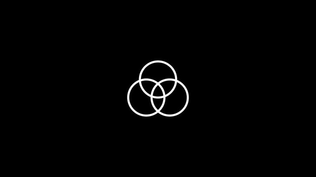 Rotating three circle combination icon. Three overlapping circles icon. line art illustration on black background.