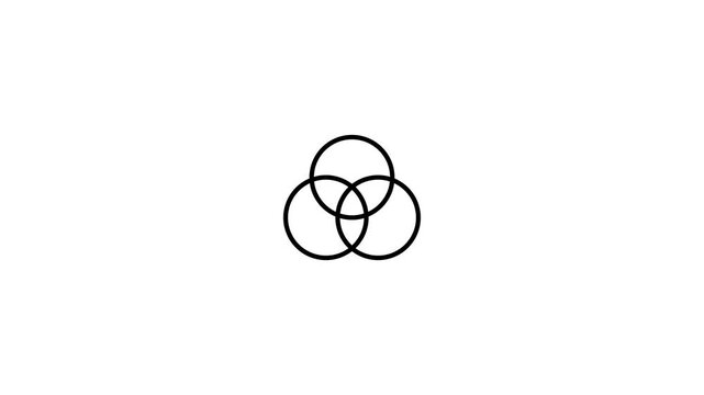 Rotating three circle combination icon. Three overlapping circles icon. line art illustration on white background.