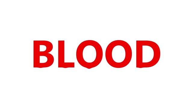 "Blood" bleeding word. Dripping blood of text animation for Halloween party. 4k on white background