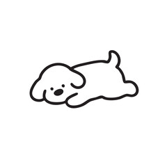 A hand-drawn doodle style illustration of a cute dog. Lying Puppy Vector Illustration, Cute Hand Drawn Dog Design. Perfect for greeting cards, children’s decor, stickers, and kawaii merchandise.