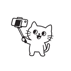 A hand-drawn doodle style illustration of a cute cat. Hand Drawn Cat Selfie Vector Illustration. Perfect for greeting cards, children’s decor, stickers, and kawaii merchandise.