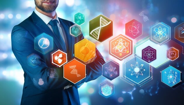 celebrating national stem day with colorful science and technology icons