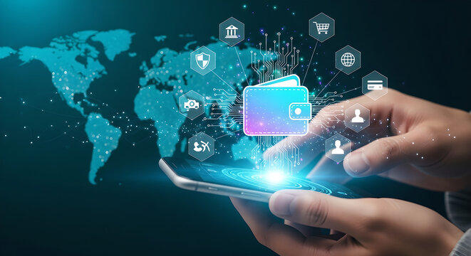 Digital Wallet Mobile Payment Online Banking Global Finance Copy Space