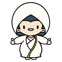 happy japanese woman in traditoinal wedding outfit