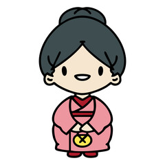 happy japanese woman in traditoinal outfit