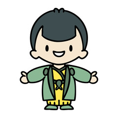 japanese man in wedding clothes with open arms