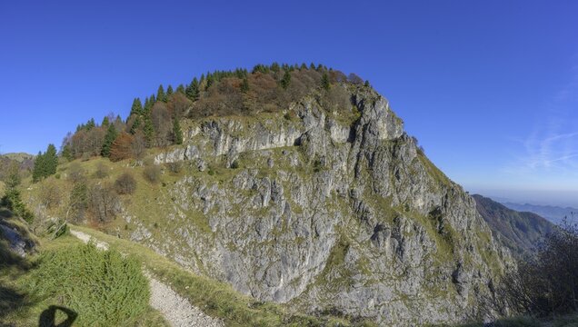Meatte hiking trail leads along a war road from the First World War through many tunnels, Pieve del Grappa, province of Treviso, Italy