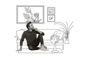 Composite artwork collage image picture of black white colors minded guy painted interior isolated on creative background