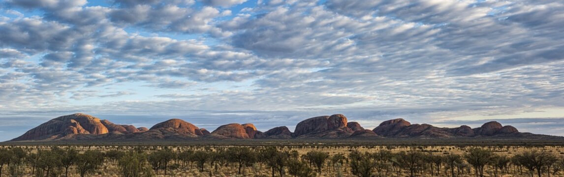 Kata Tjuta, formerly The Olgas, panorama, view from south, Uluru-Kata Tjuta National Park, Northern Territory, Australia