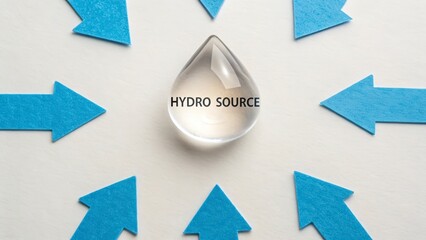 Hydro Source Droplet Surrounded By Blue Arrows Pointing Inward