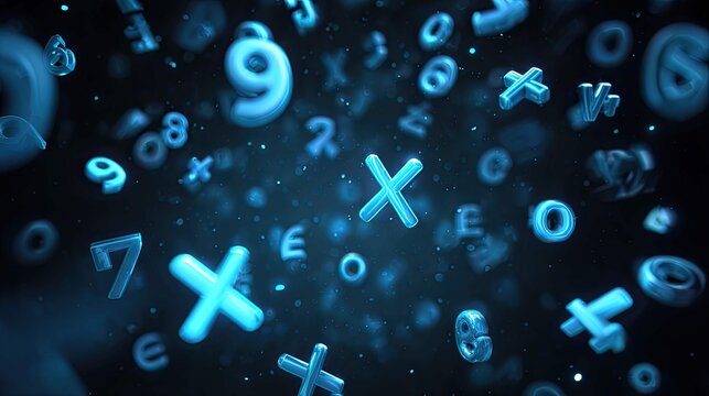 this is an artistic representation that combines numerical digits floating in space with mathematical symbols such as plus and equal signs