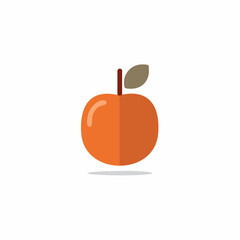 Simple orange fruit icon with stem and leaf