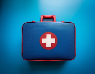 Fototapeta premium a first aid kit placed against a calming blue background capturing a professional medical style with clean simple visuals that promote reliability ideal for health and safety awareness materials