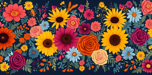 Decorative wallpaper design for Hispanic Heritage Month with lively floral motifs, vibrant cultural patterns, festive colors, and traditional artistic celebration of heritage and community spirit