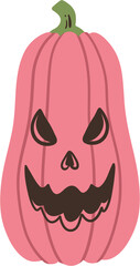 A single, tall, stylized pink jack o lantern with a spooky face.