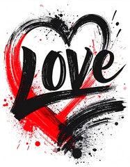 Abstract heart graphic with word "love
