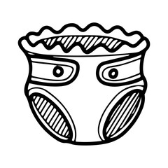 Baby diaper. Hand drawn doodle vector. Disposable or reusable kid panties with fasteners. Newborn clothing. Line art illustration.