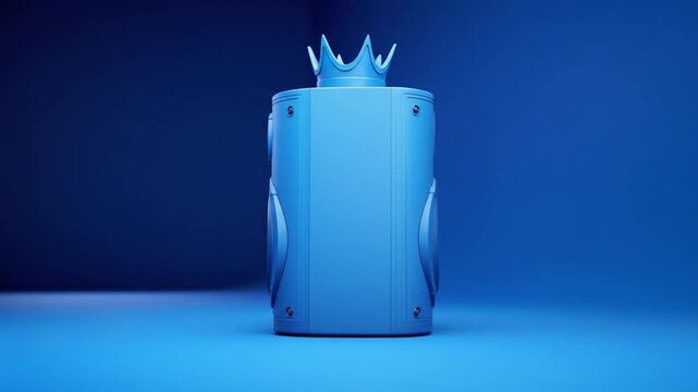 Abstract 3 d speaker with crown isolated on blue background