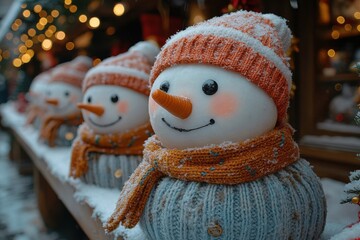 Snowman Christmas decorations on shop window.