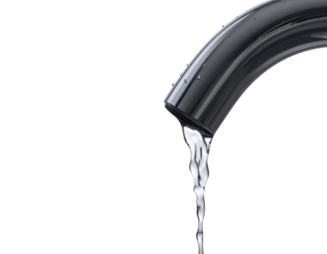 A sleek faucet spout releases a stream of clear water, showcasing elegant design and functionality.