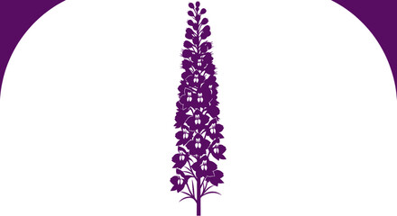 Purple flower spike silhouette on white w/ purple corner accents