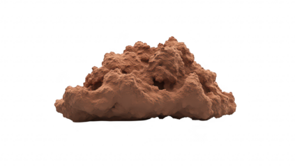 A textured. irregularly shaped piece of clay sits on a clean white surface. its earthy tones and unique formations. ideal for art projects or design inspiration