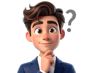 Firefly_3D cartoon businessman thinking with question mark above his head, corporate decision