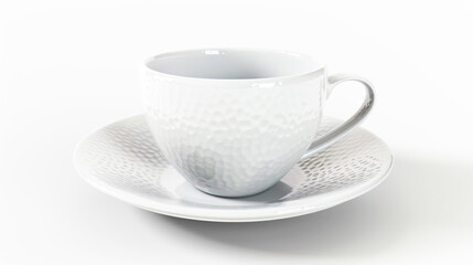 Teacup with Saucer with Realistic Ceramic Texture on White Background.