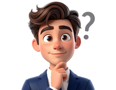 Firefly_3D cartoon businessman thinking with question mark above his head, corporate decision