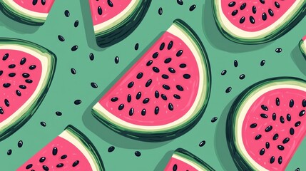 Watermelon slices pattern on a teal background.