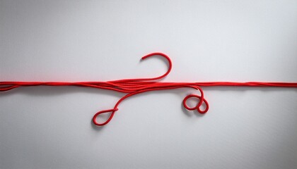 A Red String Is Stretched Out On A White Wall