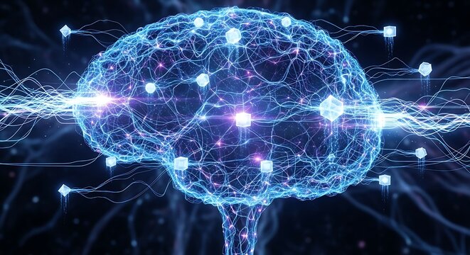 A complex, detailed illustration of a digital brain, showcasing intricate neural pathways and interconnected data points, imbued with a futuristic, scientific atmosphere.