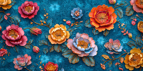 Elegant traditional batik pattern from Malaysia with vibrant flowers and ornamental motifs, representing artistry, heritage, and Southeast Asian textile design.