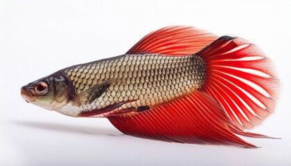 Rohu Fish With A Red Tail Fin Swimming In White Background Generative Ai