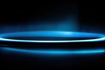 Close-up shot of a blue flame ring emanating from a dark surface with soft light and reflections