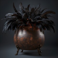 Black Feathers Arranged in a Cauldron