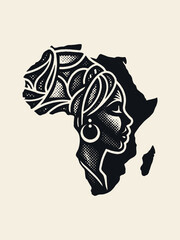 African woman profile inside map of Africa engraving vector illustration