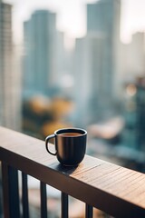 Morning brew tranquility: A cityscape view with a warm beverage embrace