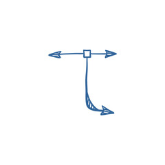  Hand-drawn blue arrow sketch as navigation symbol, freehand graphic pointer for direction and guidance design