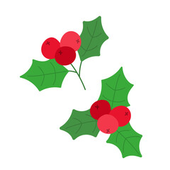 Vector holly sprigs with red berries and green leaves. Perfect for Christmas cards, gift tags, invitations, wrapping paper and festive holiday decorations.