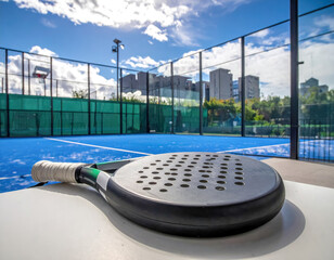 padel racket on field with copy space