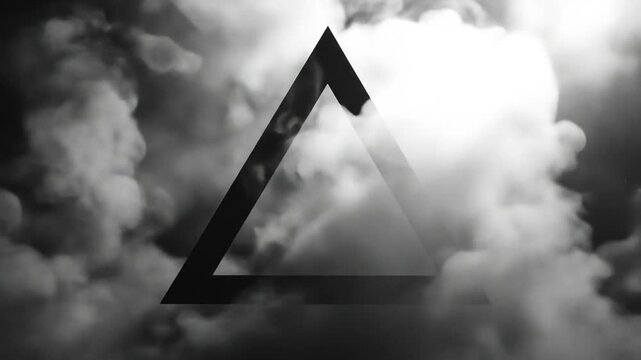 Abstract black and white triangle over cloudy background