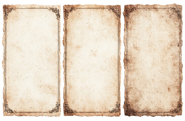 Three Blank Vintage Cards with Grunge Edges on White Background – Retro Paper Mockup.