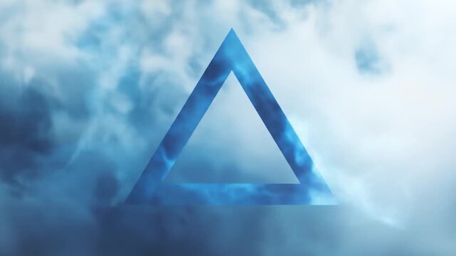 Abstract blue triangle shape against cloudy background design element