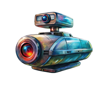 Futuristic Camera System with Advanced Lens and Technology on Black Background