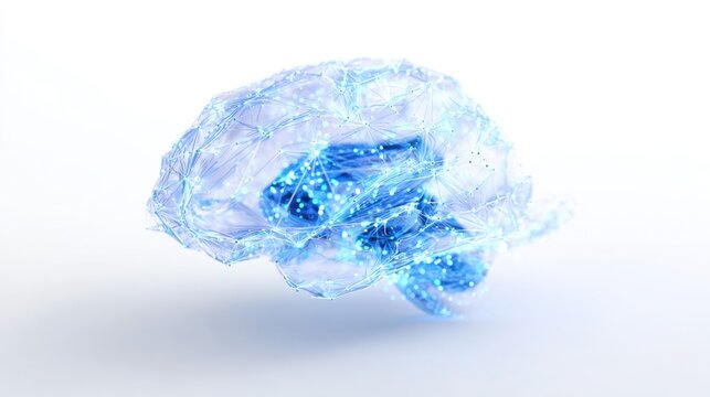 artificial intelligence brain hologram, glowing neural network, abstract digital style, clean white background, high detail