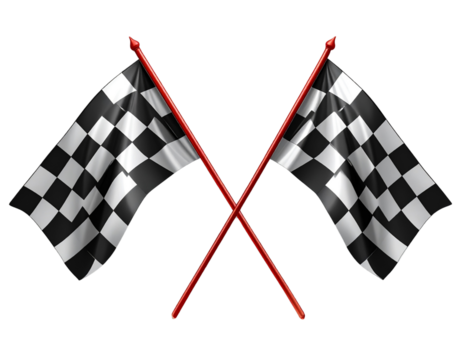 Crblack and white racing flags with red sticks isolated on transparent background PNG