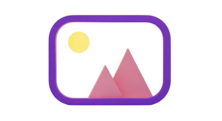 3D rendered landscape icon with mountains and sun isolated on a transparent background image